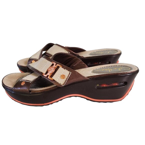 COLE HAAN Sandal Shoe Women's 6.5B Strap 2" Heel Wedge Slip On Brown - Picture 9 of 14